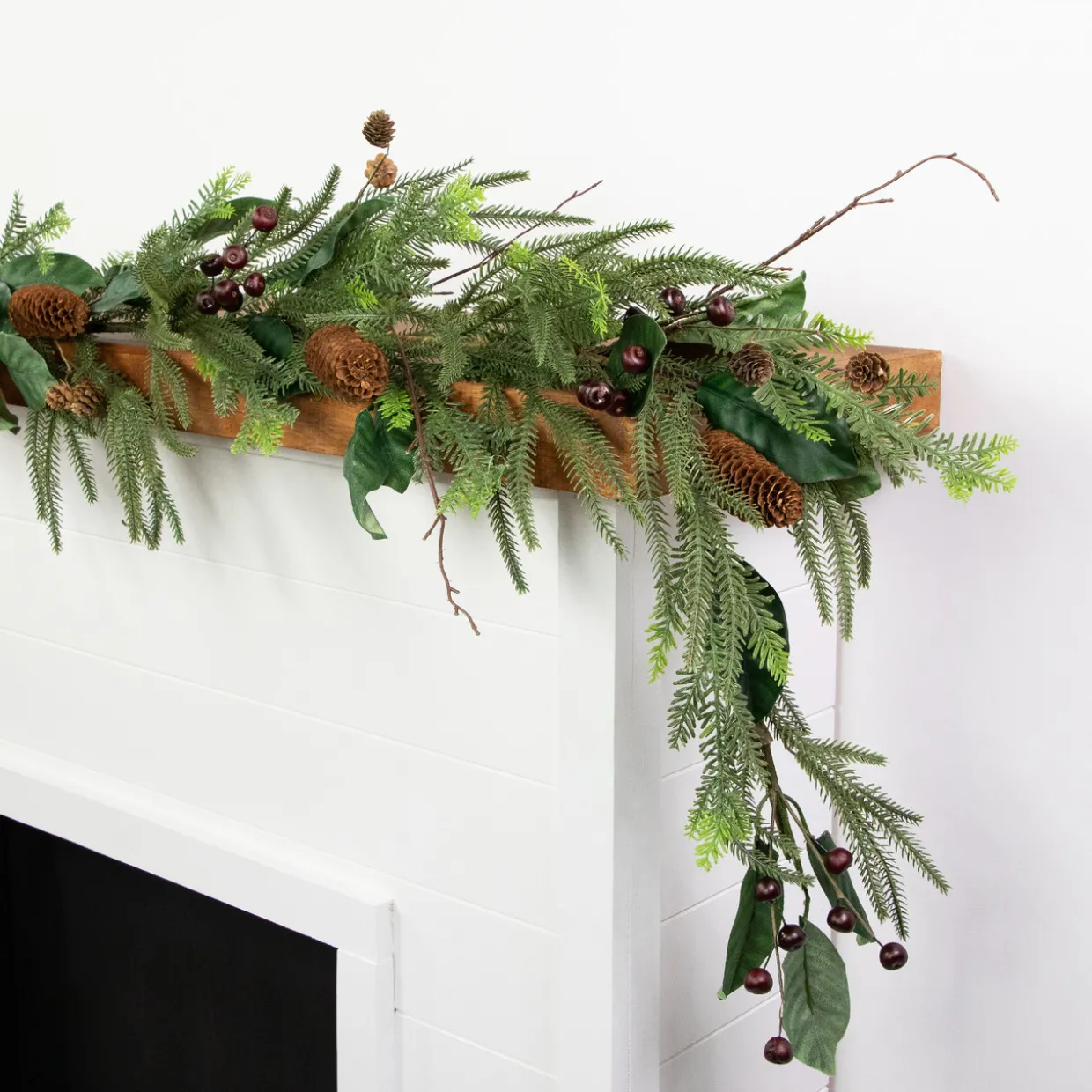 6' Mixed Foliage with Pine Cones and Berries Christmas Garland, Unlit