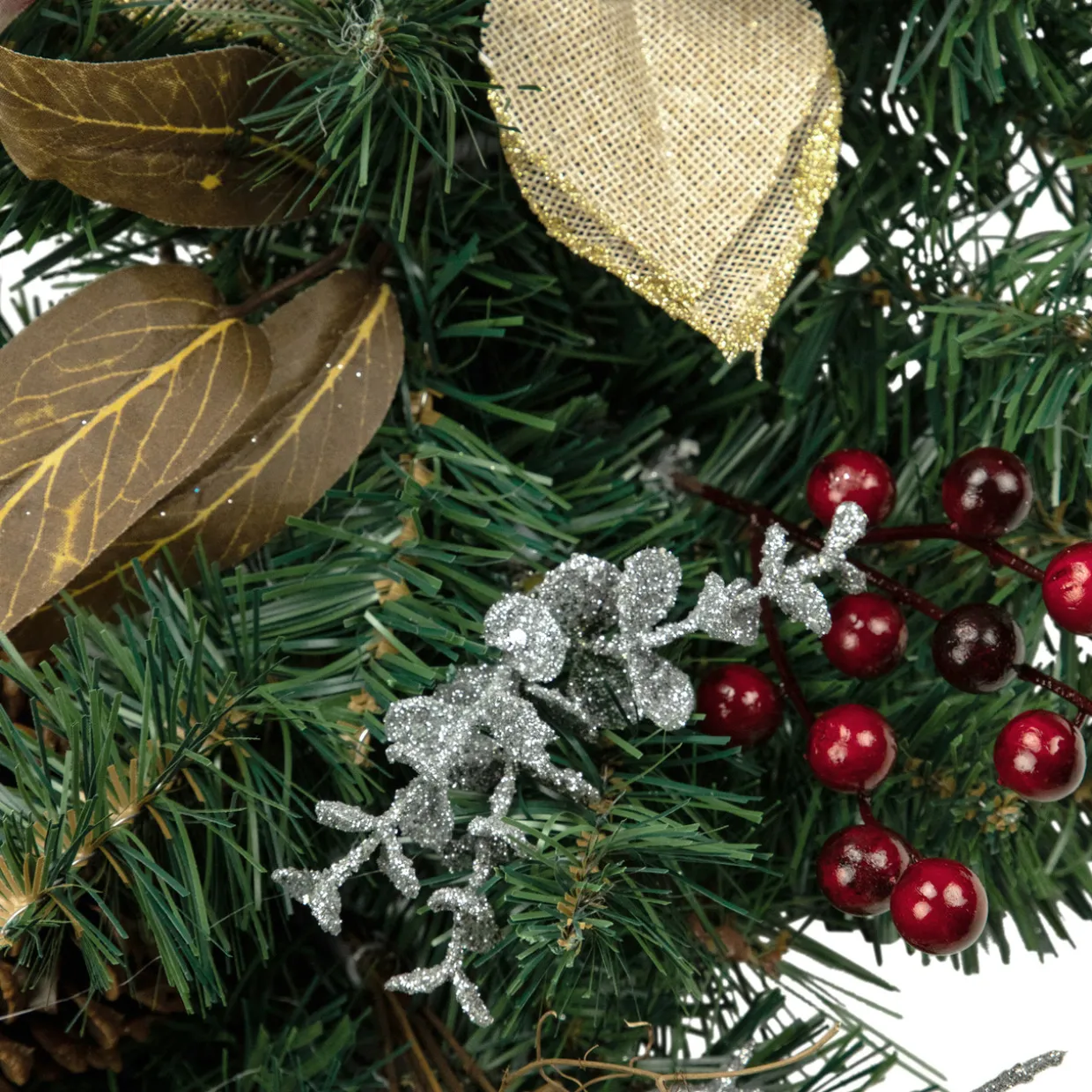 28" Mixed Pine Berry and Poinsettia Artificial Christmas Teardrop Swag - Unlit