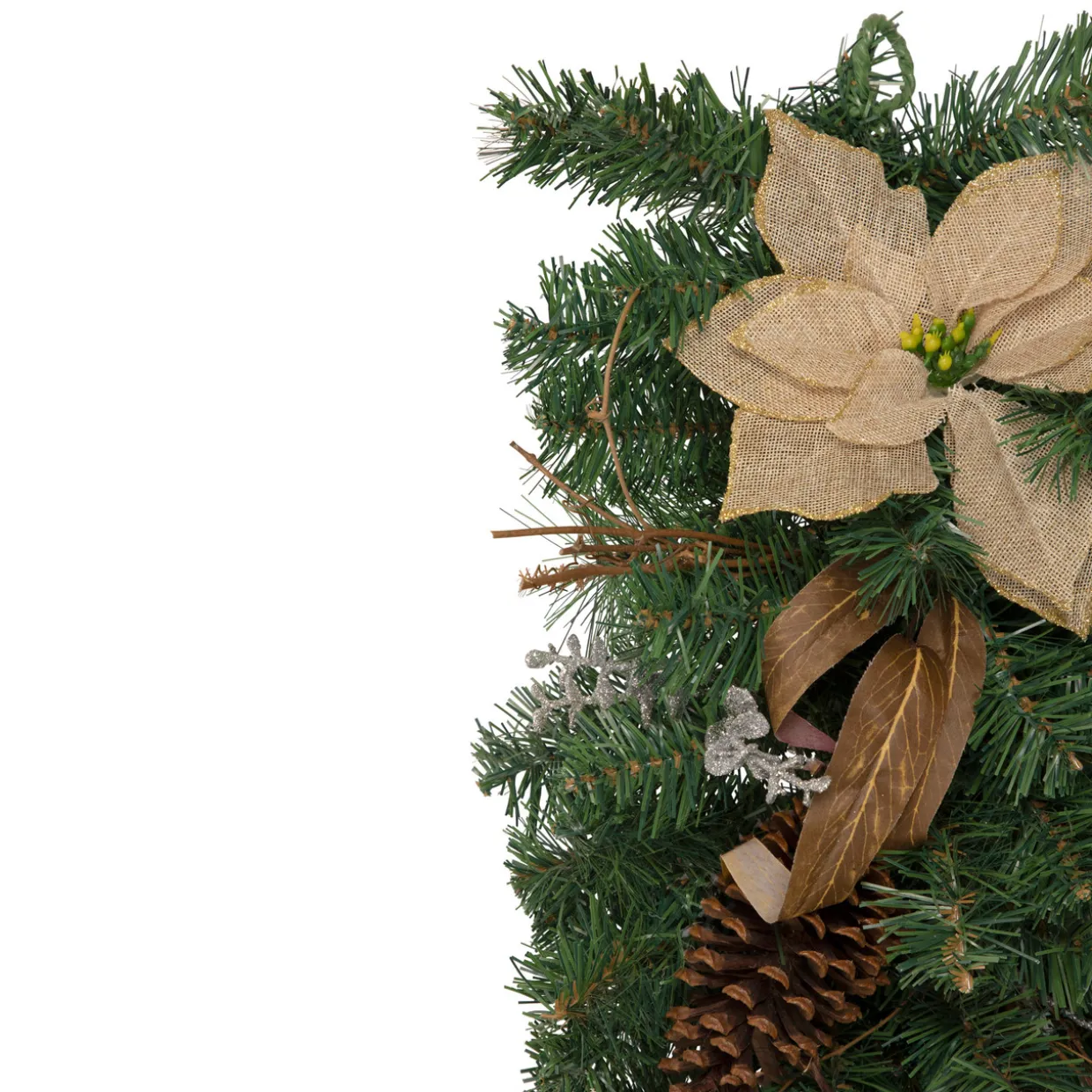 28" Mixed Pine Berry and Poinsettia Artificial Christmas Teardrop Swag - Unlit