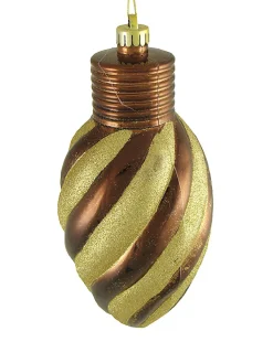 11" Mocha Brown and Gold 2-Finish Striped Shatterproof Christmas Light Bulb Ornament