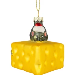 3.25" Mouse with Cheese Glass Christmas Ornament