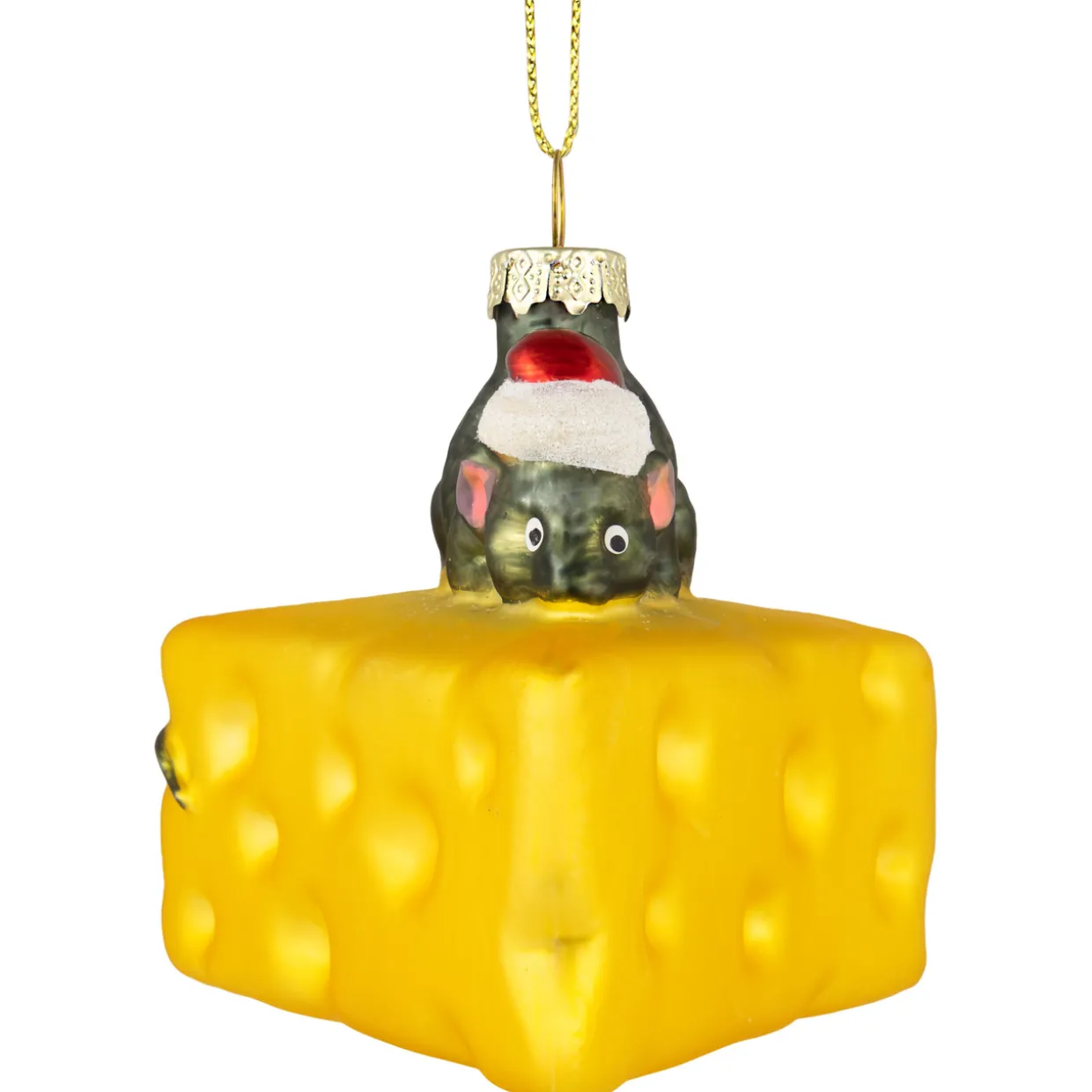 3.25" Mouse with Cheese Glass Christmas Ornament