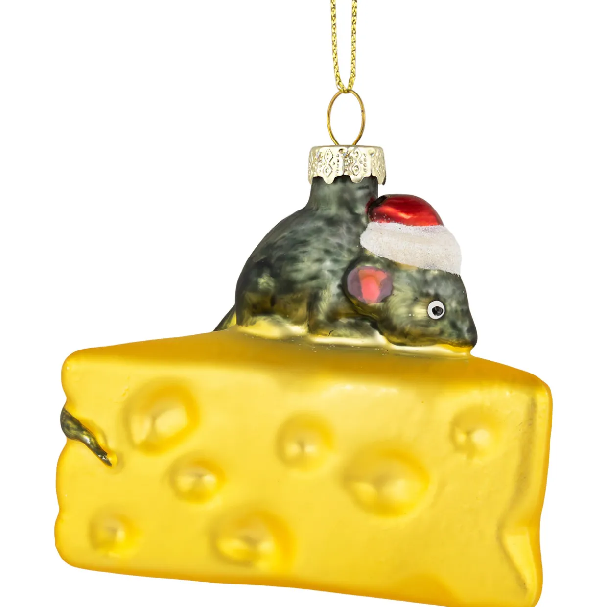 3.25" Mouse with Cheese Glass Christmas Ornament