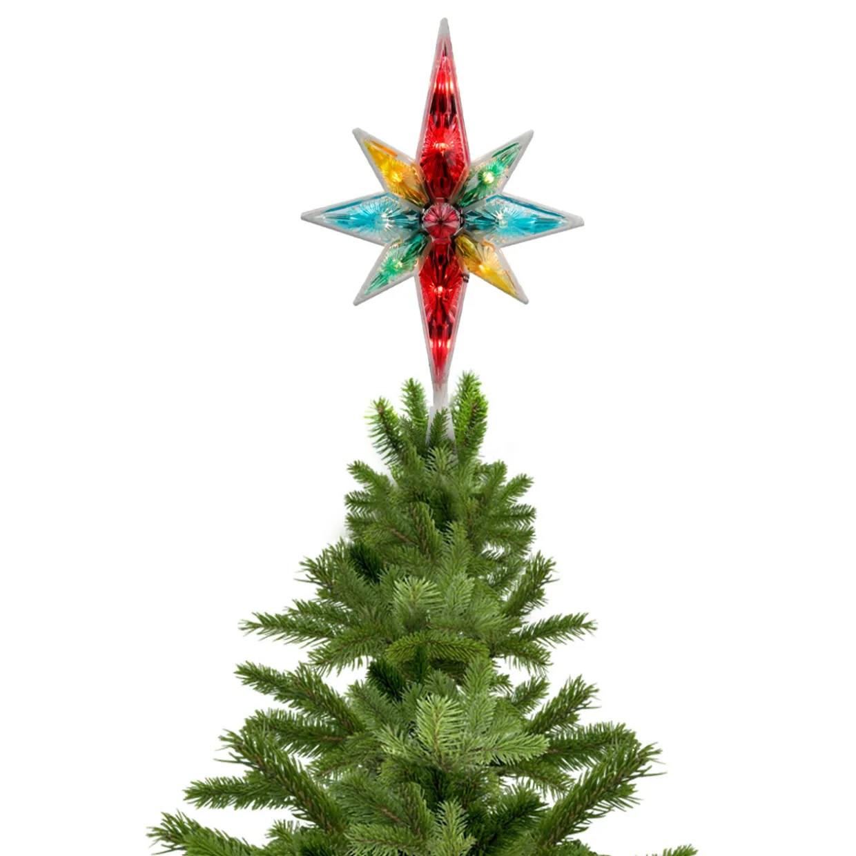 10.75" Multi Colored Faceted Star of Bethlehem Christmas Tree Topper- Clear Lights