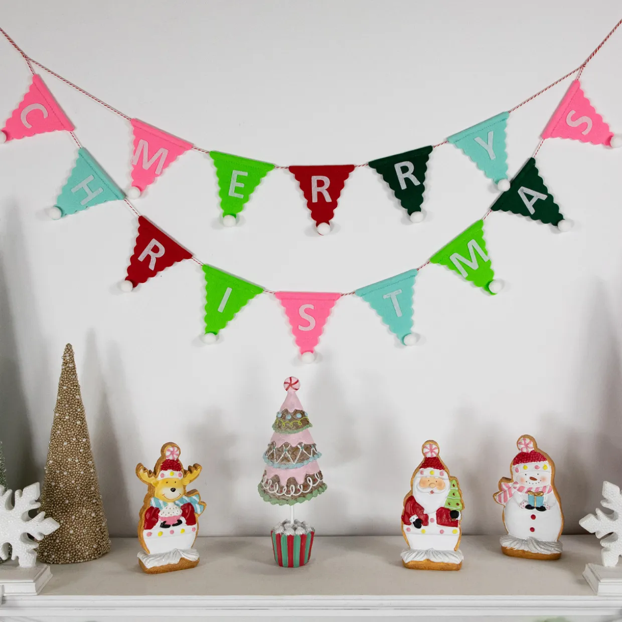 45" Multi "Merry Christmas" Triangles Banner Garland - Unlit