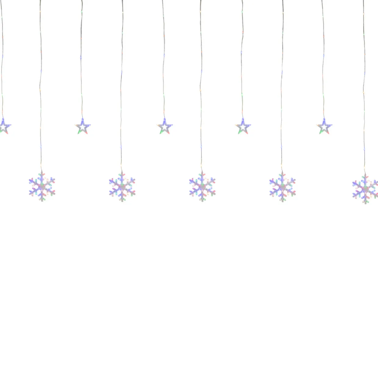 250 Multi-Color LED Star and Snowflake Window Curtain Christmas Lights - 16ft Clear Wire