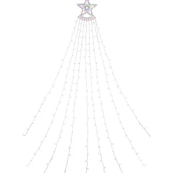 12.5' Multicolor LED Waterfall Light Tree and Tree Topper Outdoor Christmas Decoration