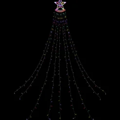 12.5' Multicolor LED Waterfall Light Tree and Tree Topper Outdoor Christmas Decoration