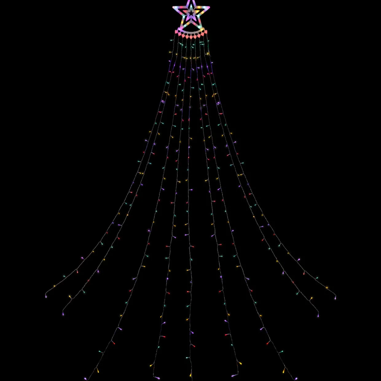 12.5' Multicolor LED Waterfall Light Tree and Tree Topper Outdoor Christmas Decoration