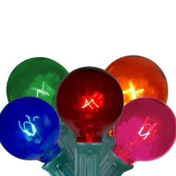 10 Multi-Color Transparent G40 Globe Christmas Lights - 9' Green Wire