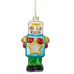4.75" Multi-Colored Glass Robot Christmas Ornament