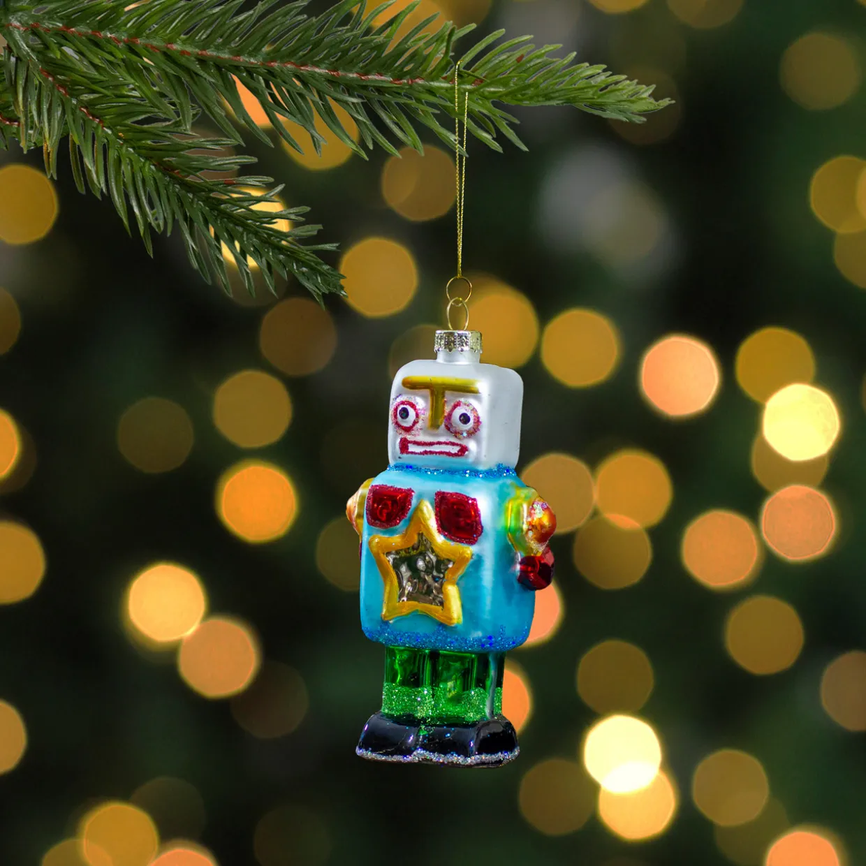 4.75" Multi-Colored Glass Robot Christmas Ornament