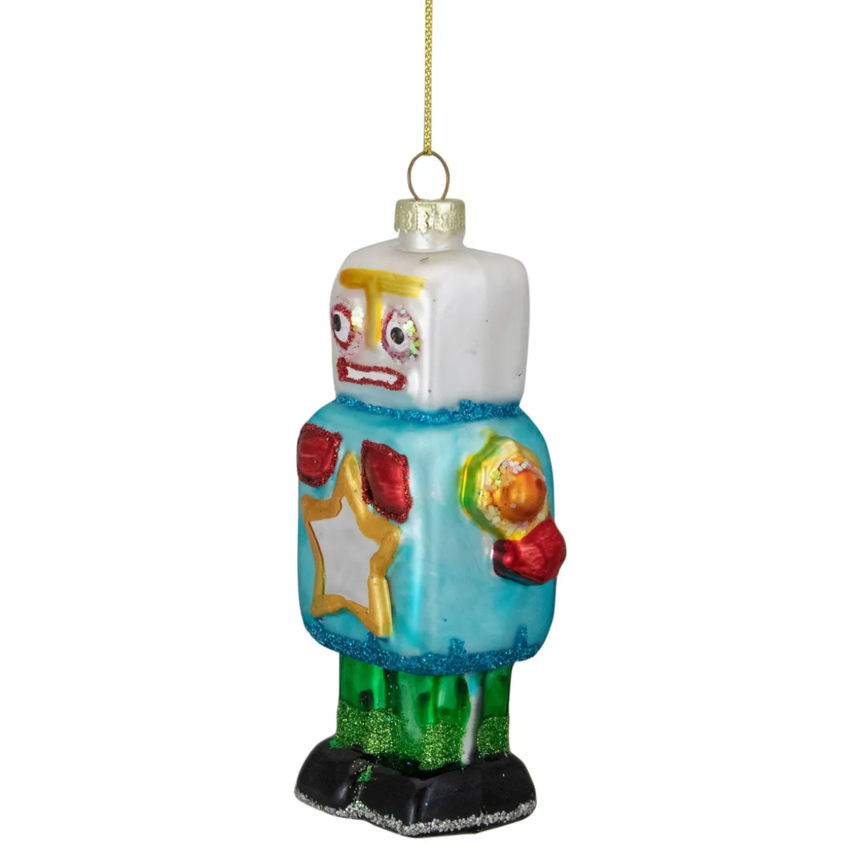 4.75" Multi-Colored Glass Robot Christmas Ornament