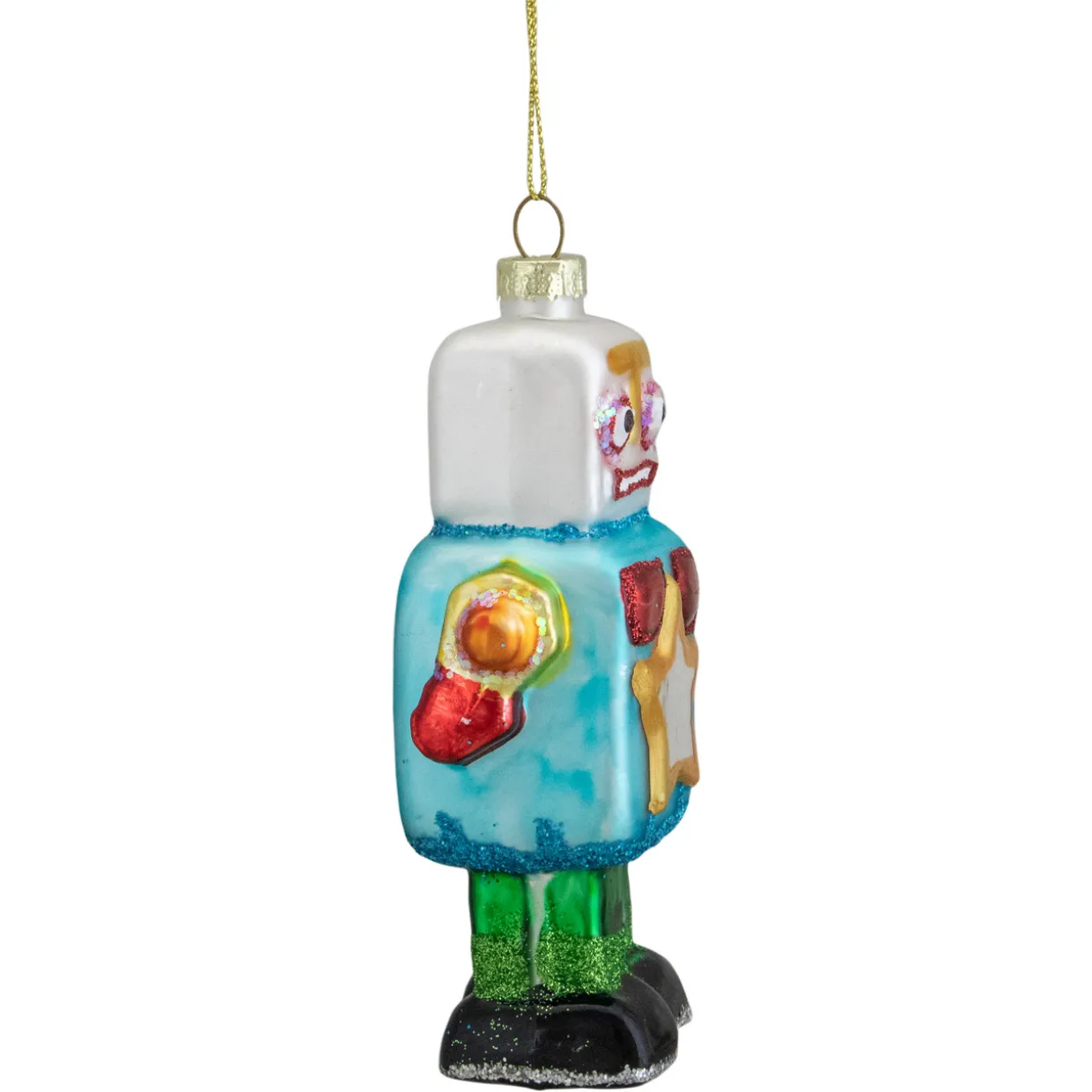 4.75" Multi-Colored Glass Robot Christmas Ornament