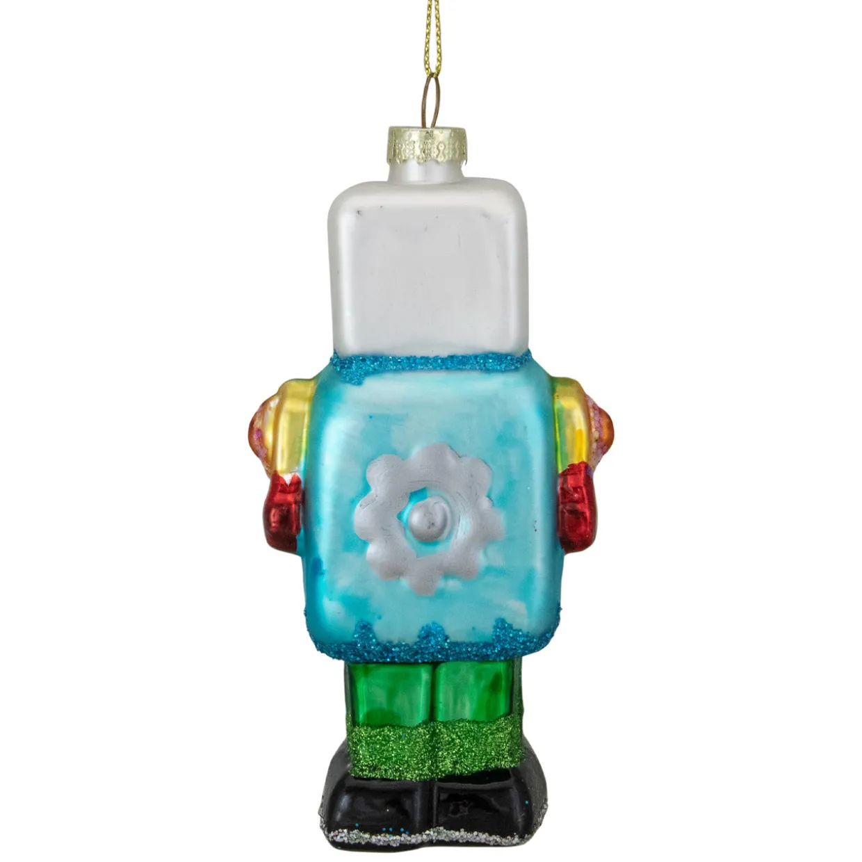 4.75" Multi-Colored Glass Robot Christmas Ornament