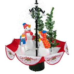 30" Musical Lighted Snowing Snowman Family in Umbrella Base Christmas Decoration