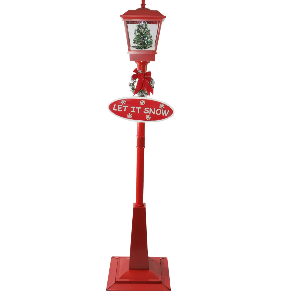 70.75" Musical Red Holiday Street Lamp with Christmas Tree Snowfall Lantern