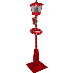 70.75" Musical Red Holiday Street Lamp with Christmas Tree Snowfall Lantern