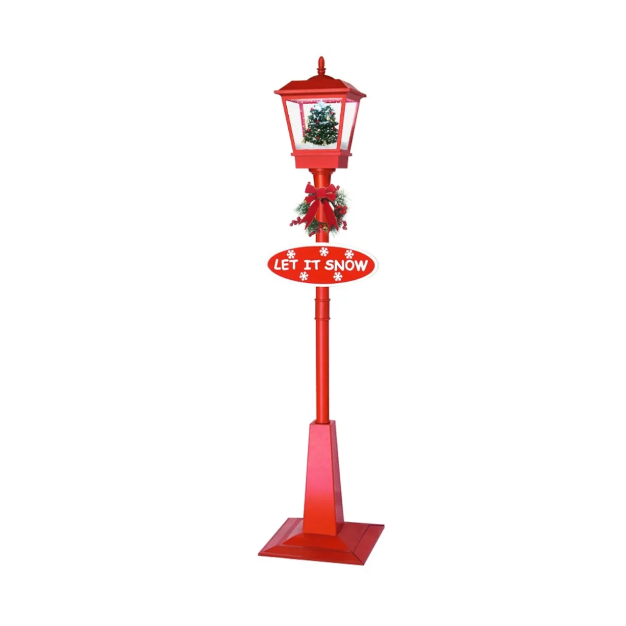 70.75" Musical Red Holiday Street Lamp with Christmas Tree Snowfall Lantern