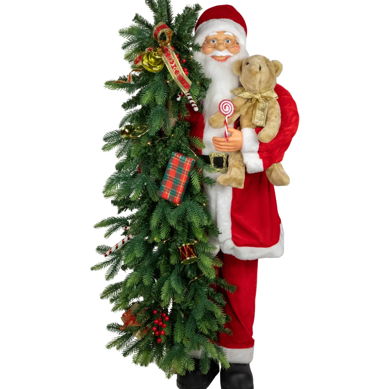 48" Musical Santa Claus with Lighted Christmas Tree and Teddy Bear Standing Christmas Figure