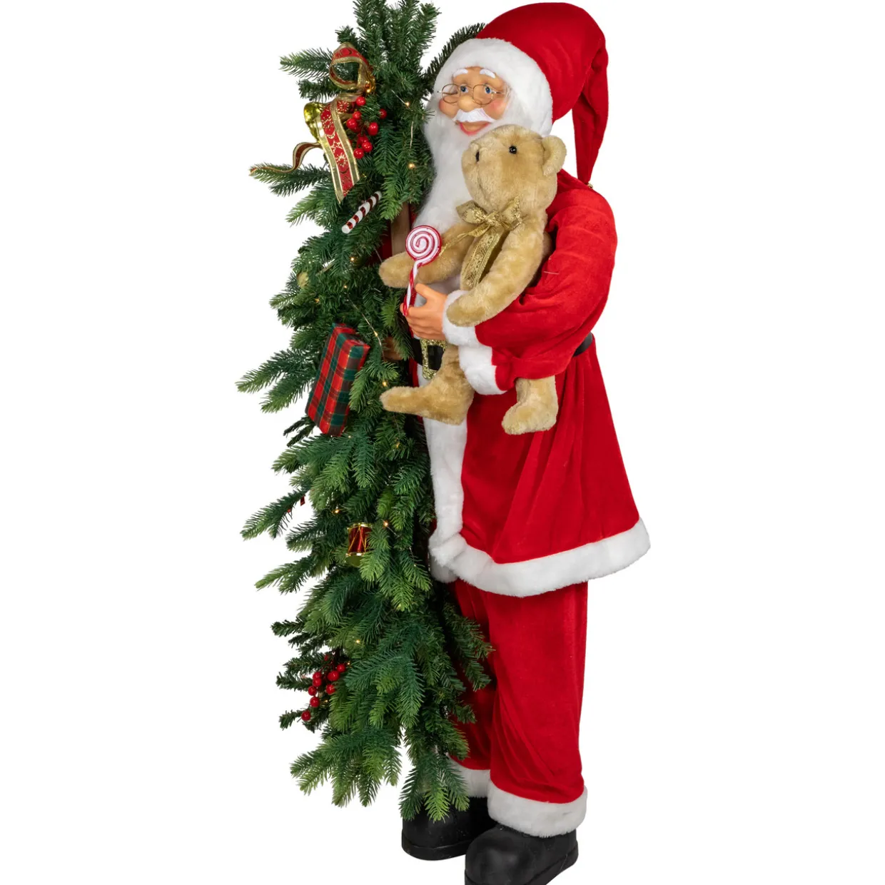 48" Musical Santa Claus with Lighted Christmas Tree and Teddy Bear Standing Christmas Figure