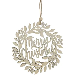 8" Natural "Merry Christmas" Wooden Wreath Ornament