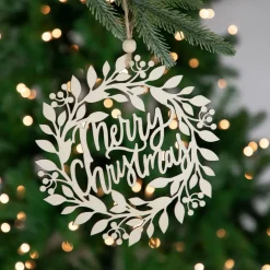 8" Natural "Merry Christmas" Wooden Wreath Ornament