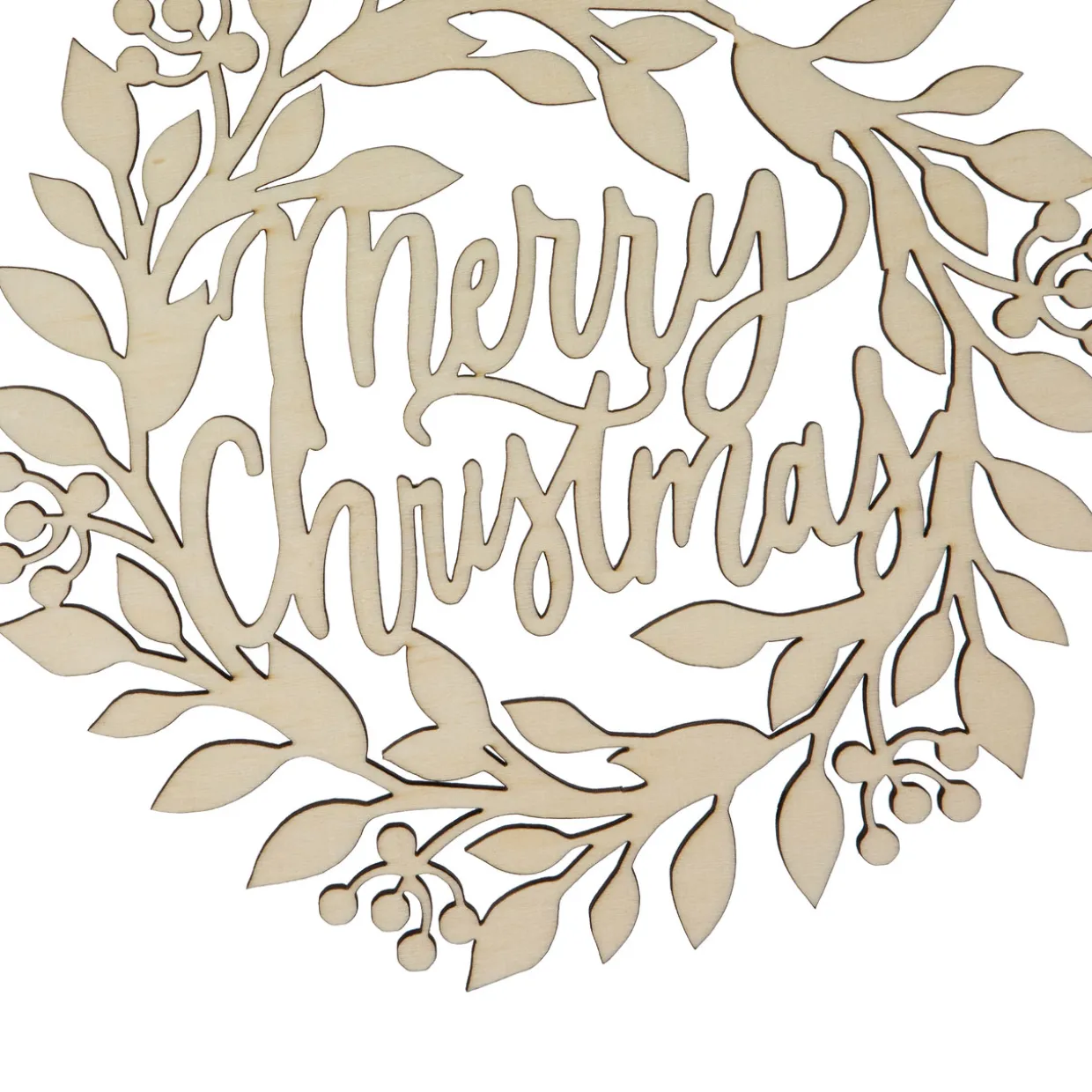 8" Natural "Merry Christmas" Wooden Wreath Ornament