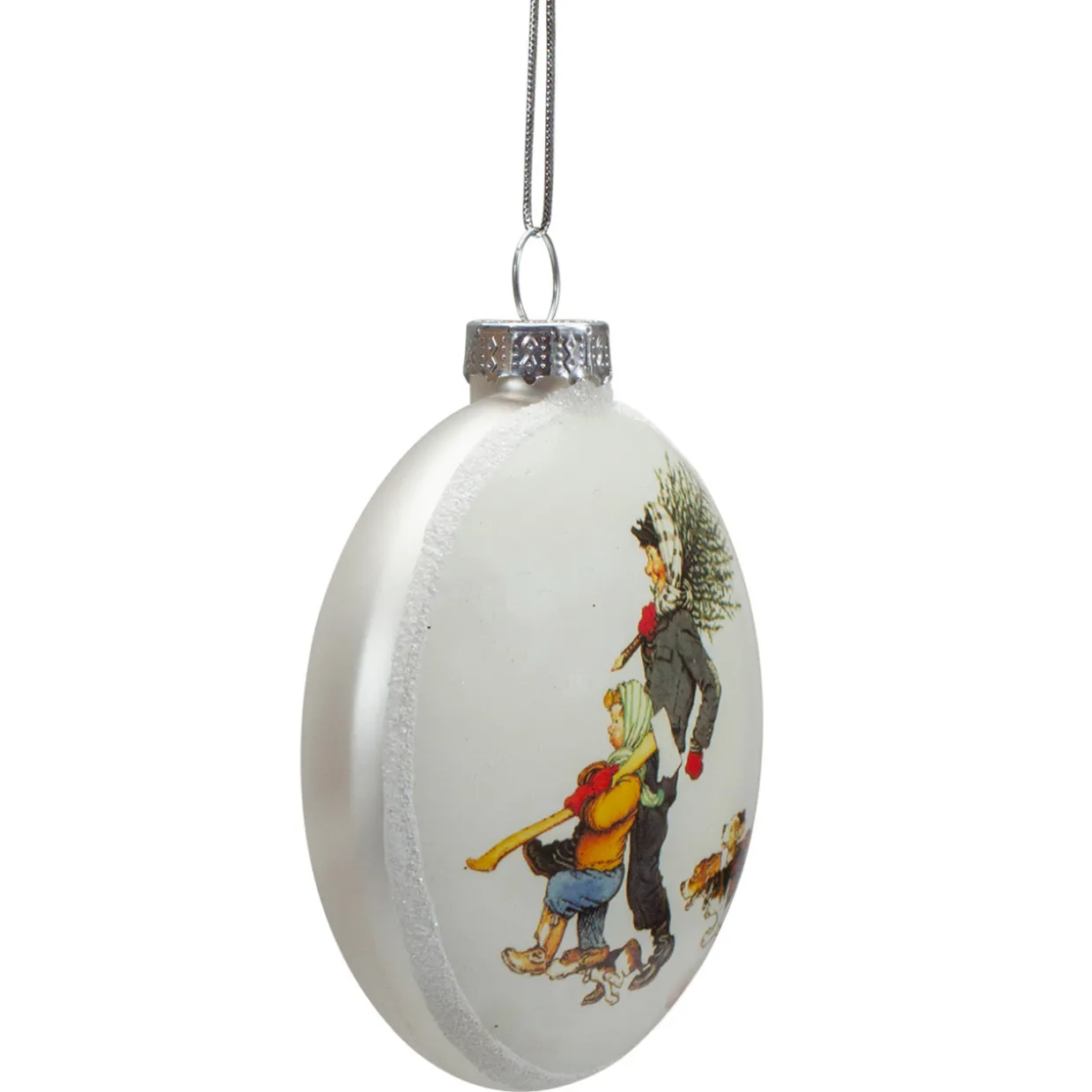 3" Norman Rockwell 'Bringing Home The Tree' Glass Christmas Disc Ornament