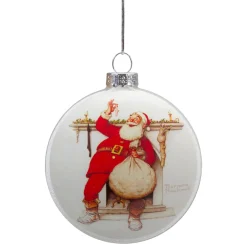 3" Norman Rockwell 'Filling The Stockings' Glass Christmas Disc Ornament