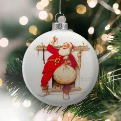 3" Norman Rockwell 'Filling The Stockings' Glass Christmas Disc Ornament