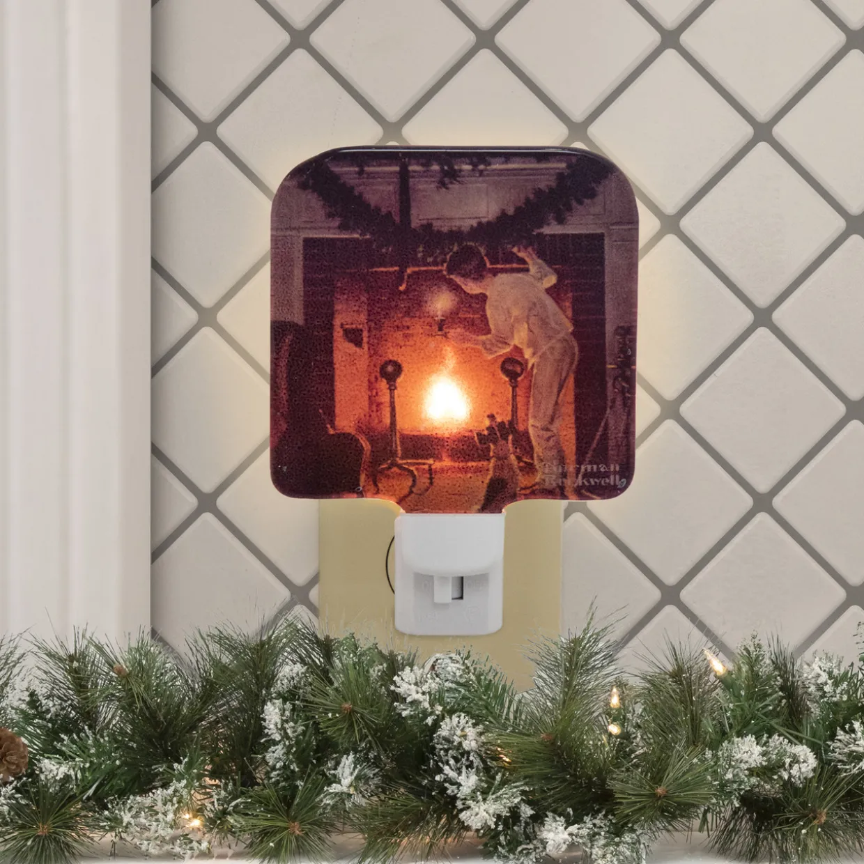 6" Norman Rockwell 'Is He Coming' Glass Christmas Night Light