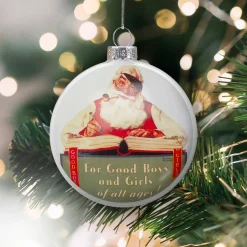 3" Norman Rockwell 'No Christmas Problem Now' Glass Disc Ornament