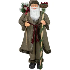 48" Olive Green Santa Claus with Gift Bag Standing Christmas Figure