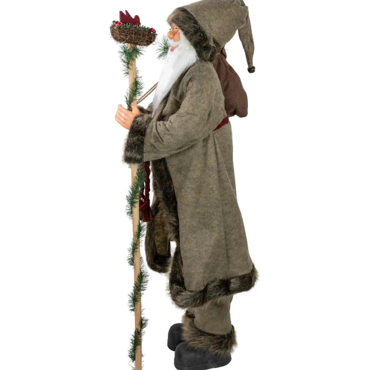 48" Olive Green Santa Claus with Gift Bag Standing Christmas Figure