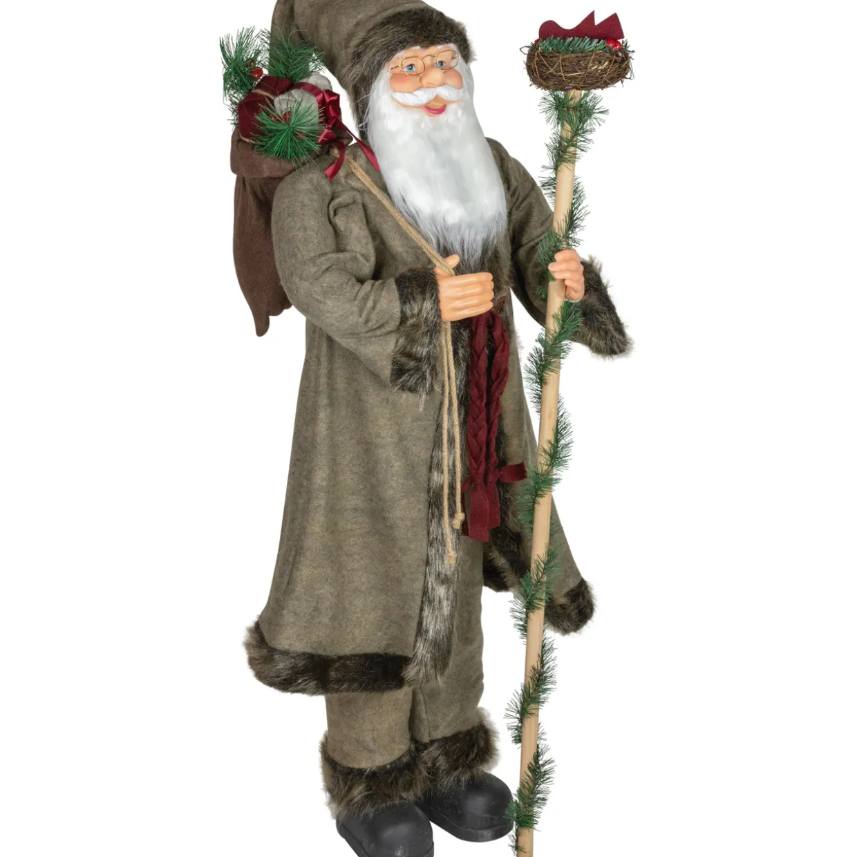 48" Olive Green Santa Claus with Gift Bag Standing Christmas Figure