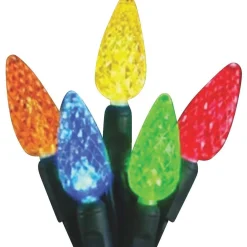 70 Orange and Green LED Facet C6 Twinkling Christmas Lights - 23.5 ft Green Wire