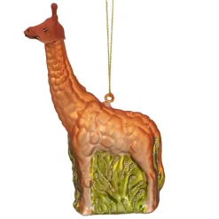 5" Orange Giraffe and Green Grass Glass Christmas Ornament