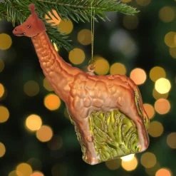 5" Orange Giraffe and Green Grass Glass Christmas Ornament