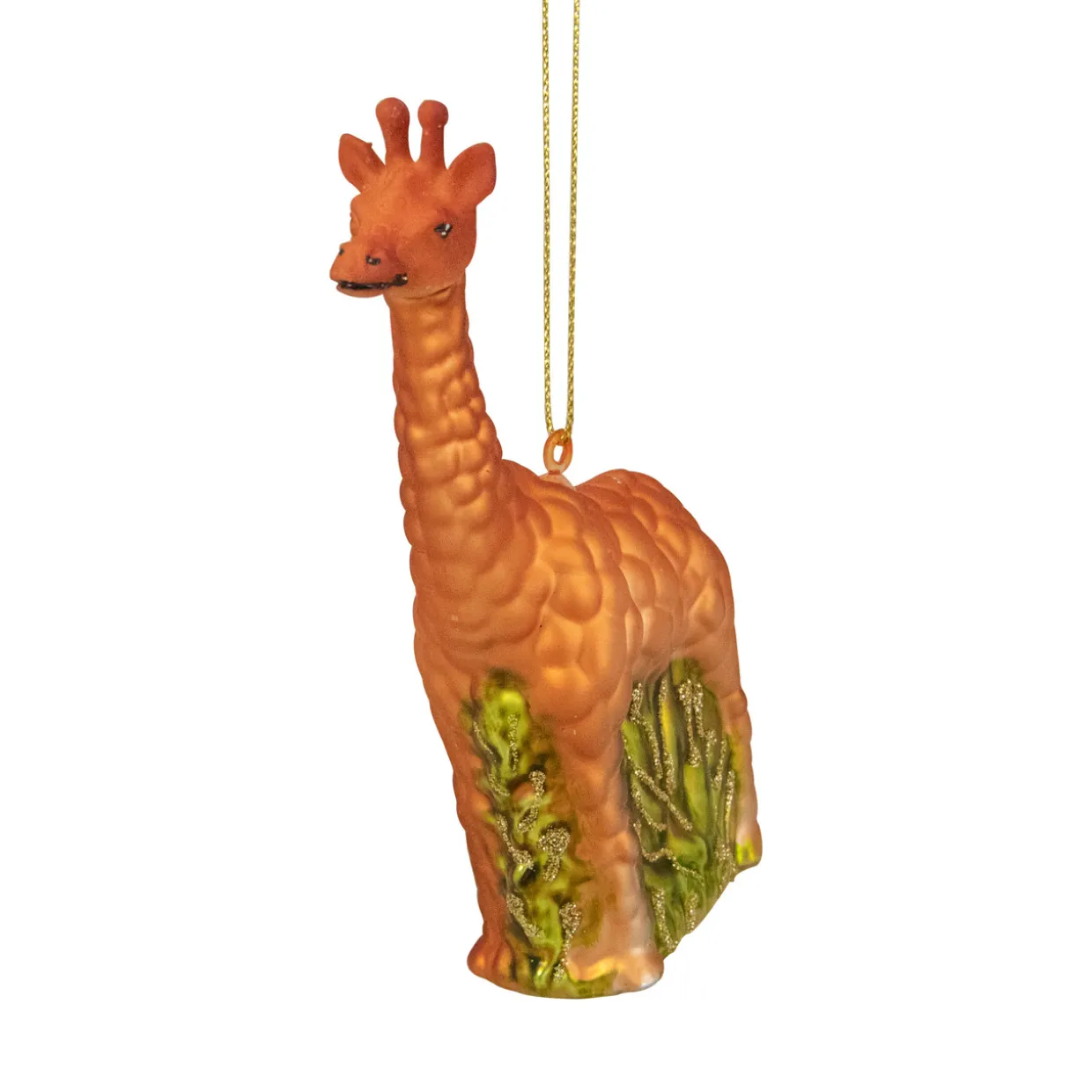 5" Orange Giraffe and Green Grass Glass Christmas Ornament