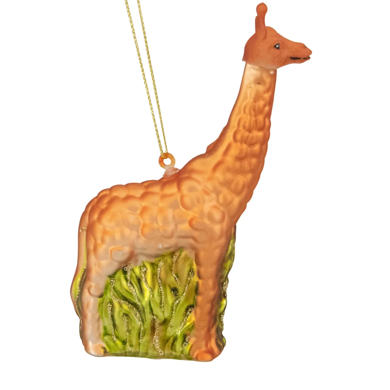 5" Orange Giraffe and Green Grass Glass Christmas Ornament