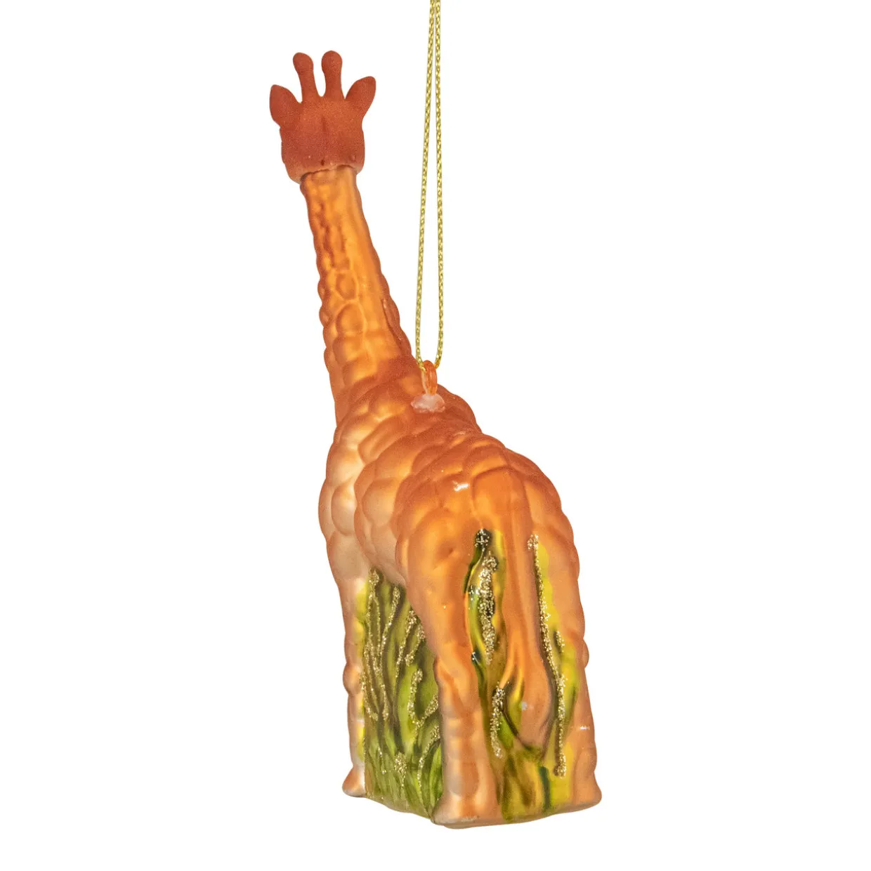 5" Orange Giraffe and Green Grass Glass Christmas Ornament