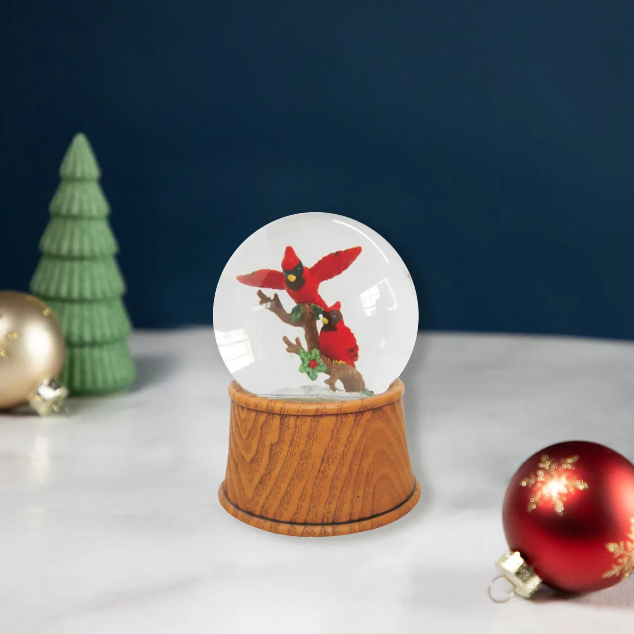 5.5" Pair of Cardinals on Branch Christmas Snow Globe