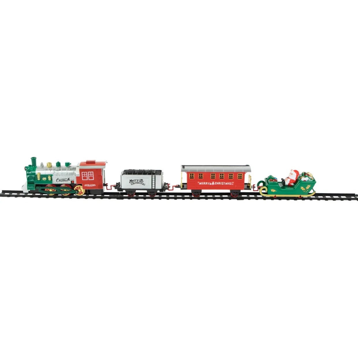 16 Pc Silver and Red Battery Operated Lighted and Animated Christmas Holiday Train Set with Sound