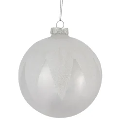 4" Pearl White and Glitter Glass Ball Christmas Ornament