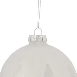 4" Pearl White and Glitter Glass Ball Christmas Ornament