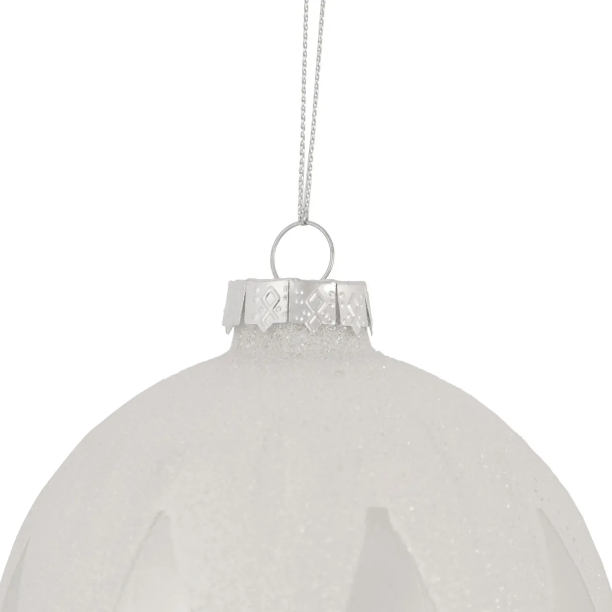 4" Pearl White and Glitter Glass Ball Christmas Ornament