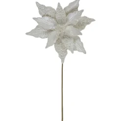22" Pearl White Glittered Poinsettia Christmas Stem Spray