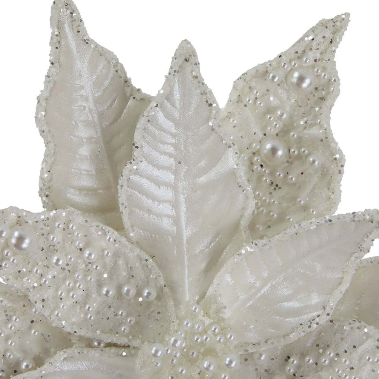 22" Pearl White Glittered Poinsettia Christmas Stem Spray