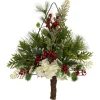 24" Pine Christmas Tree Wall Hanging Decoration with Berries and Holly